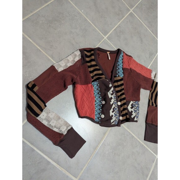 Free People Cropped Patchwork Cardigan Size S - Picture 15 of 15